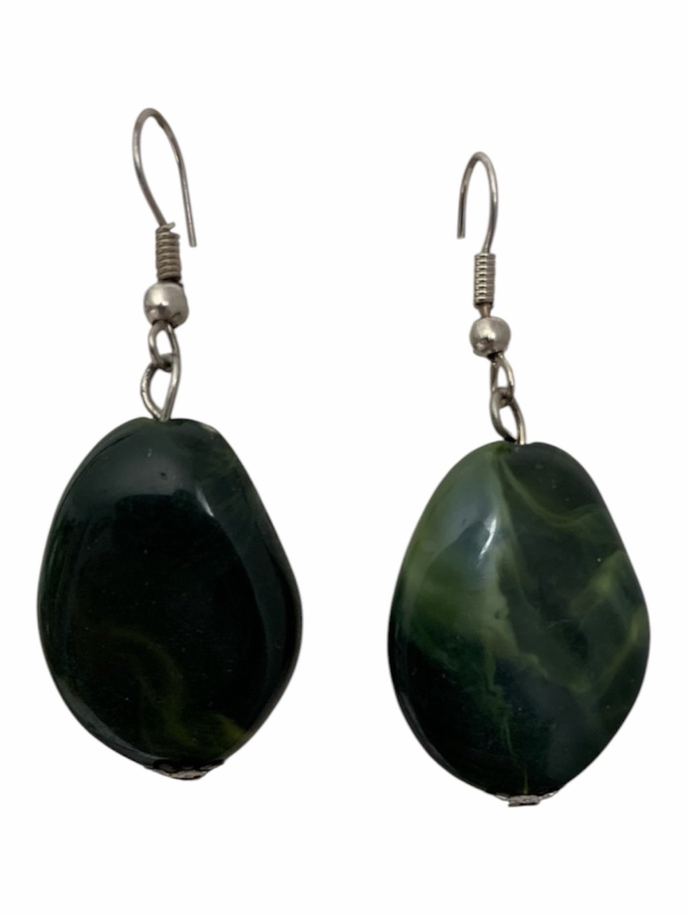 NWOT Green Earrings Tear Drop Shaped Enamel Stone Silver Fish Hook Marble
